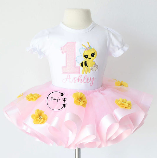 Spring Birthday Bee Tutu Outfit Personalized Embroidery.