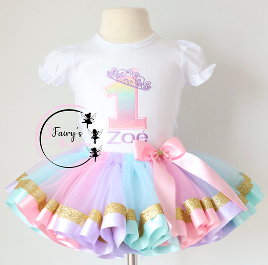 Pastel Birthday Tutu Outfit Personalized Embroidery.