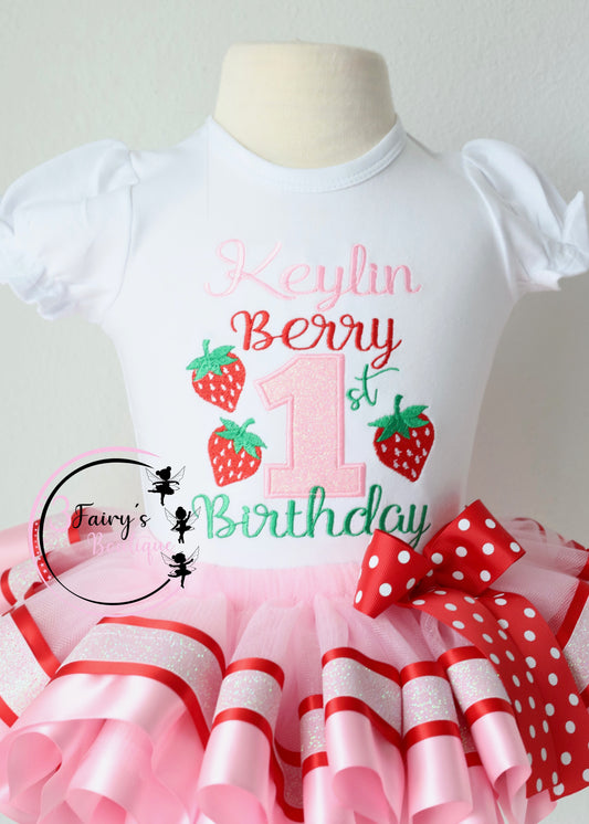 Berry Birthday Tutu Outfit Personalized Embroidery.