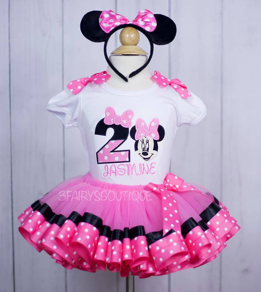 Minnie Mouse Birthday Tutu Outfit Personalized Embroidery.